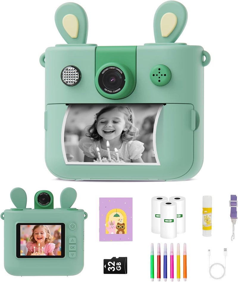 FOUGSTA Kids Instant Print Camera for Boys and Girls 1080P HD Toddler Digital Camera with 3 Rolls Print Paper&32G Card, Christmas Birthday Gift Toys for Age 3-16 Kids Portable Travel Digital Camera Toy - Image 1
